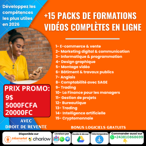 +15 PACKS DE FORMATIONS VIDEOS COMPLÈTES EN LIGNE AVEC DROIT DE REVENTE