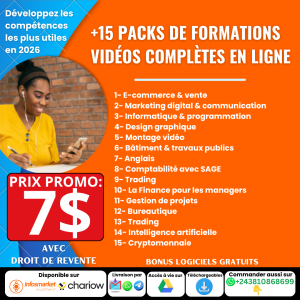 +15 PACKS DE FORMATIONS VIDEOS COMPLÈTES EN LIGNE AVEC DROIT DE REVENTE