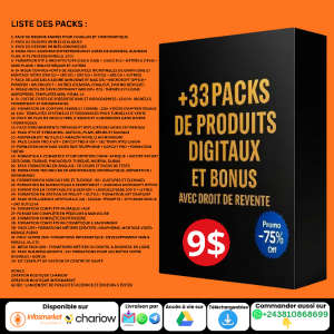 +33 PACKS DE PRODUITS DIGITAUX ET BONUS AVEC DROIT DE REVENTE