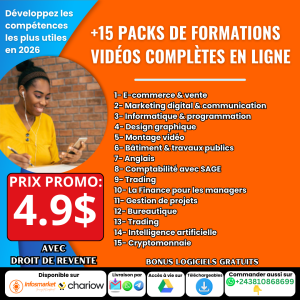 +15 PACKS DE FORMATIONS VIDEOS COMPLÈTES EN LIGNE AVEC DROIT DE REVENTE