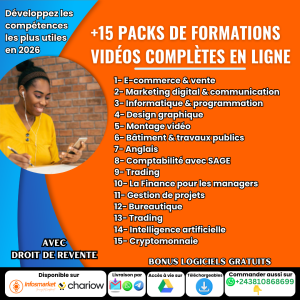 +15 PACKS DE FORMATIONS VIDEOS COMPLÈTES EN LIGNE AVEC DROIT DE REVENTE