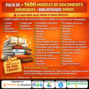 PACK DE +1600 MODÈLES DE DOCUMENTS JURIDIQUES + BIBLIOTHÈQUES BONUS AVEC DROIT DE REVENTE
