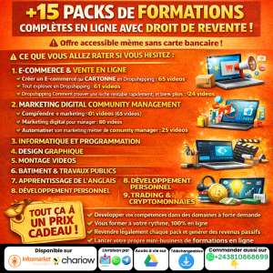 +15 PACKS DE FORMATIONS VIDEOS COMPLÈTES EN LIGNE AVEC DROIT DE REVENTE