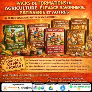 PACKS DE FORMATIONS EN AGRICULTURE, ÉLEVAGE, SAVONNERIE, PÂTISSERIE ET AUTRES AVEC DROIT DE REVENTE